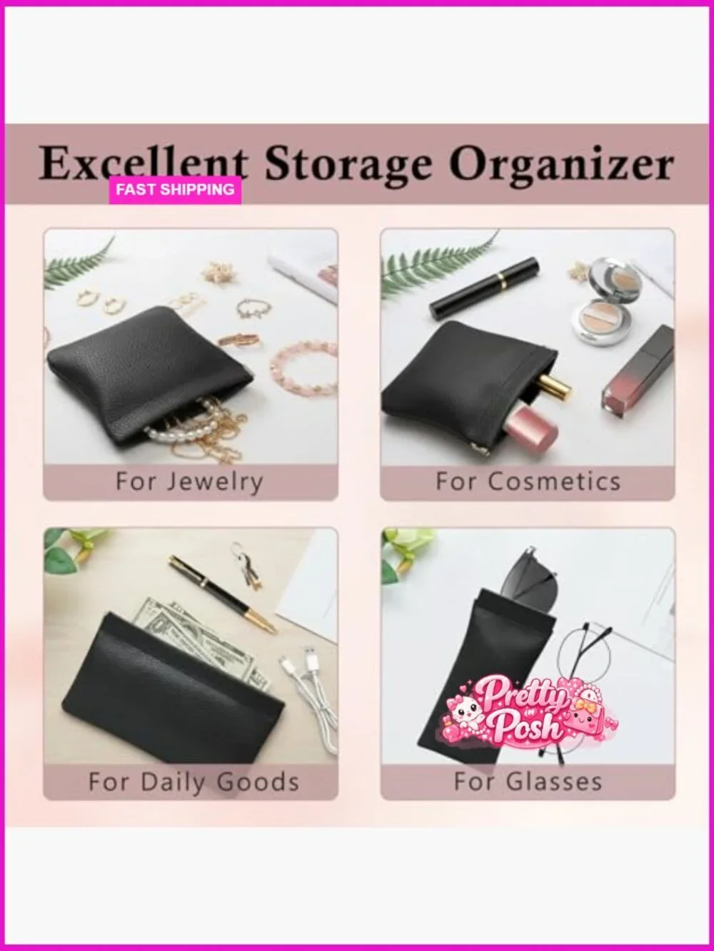 3-Piece Snap Closure PU Leather Cosmetic Bag Set for Travel